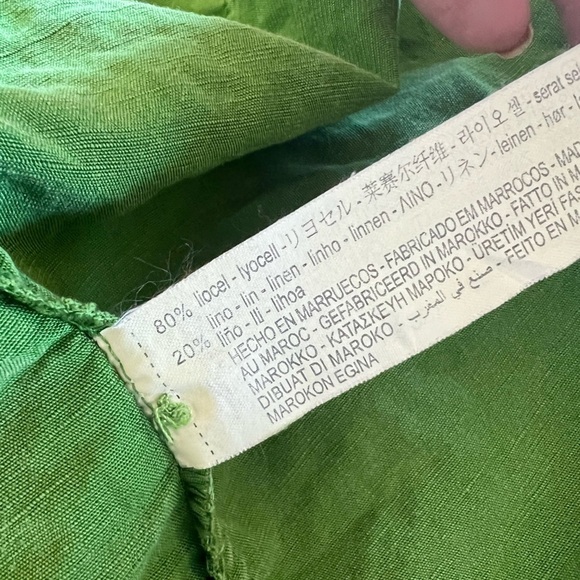 Zara Medium Green Linen Blend Button Front Shirt Distressed Frayed Casual Office - Picture 8 of 10